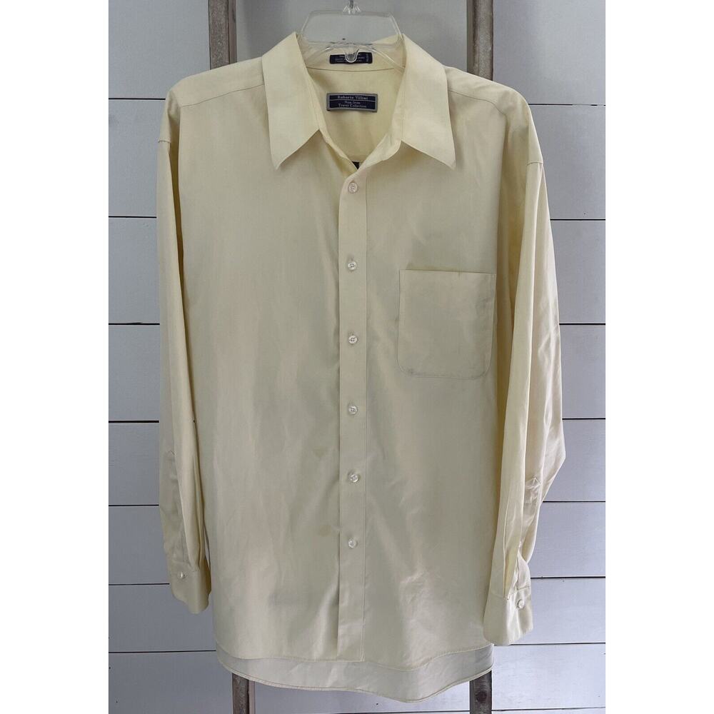 Roberto Villini Mens Dress Shirt Yellow Travel Collection Size 17 34 X 35